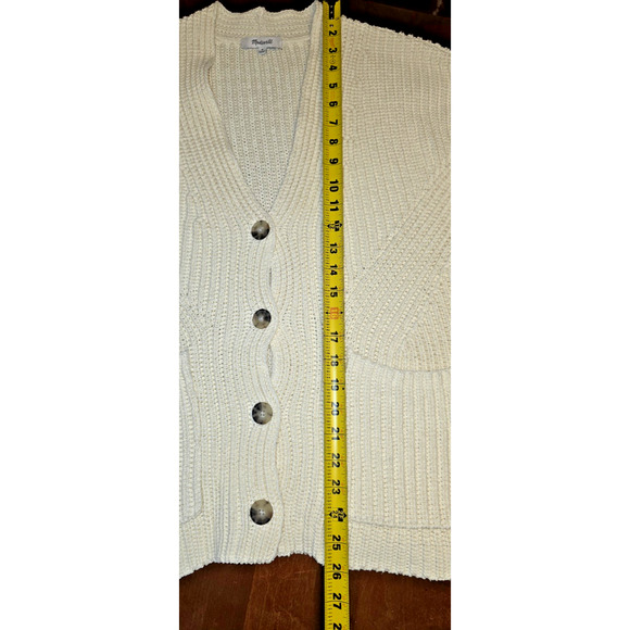 Madewell Textural-Stitch Chunky Knit V-Neck Cardigan Sweater Medium Button Up - Picture 6 of 11
